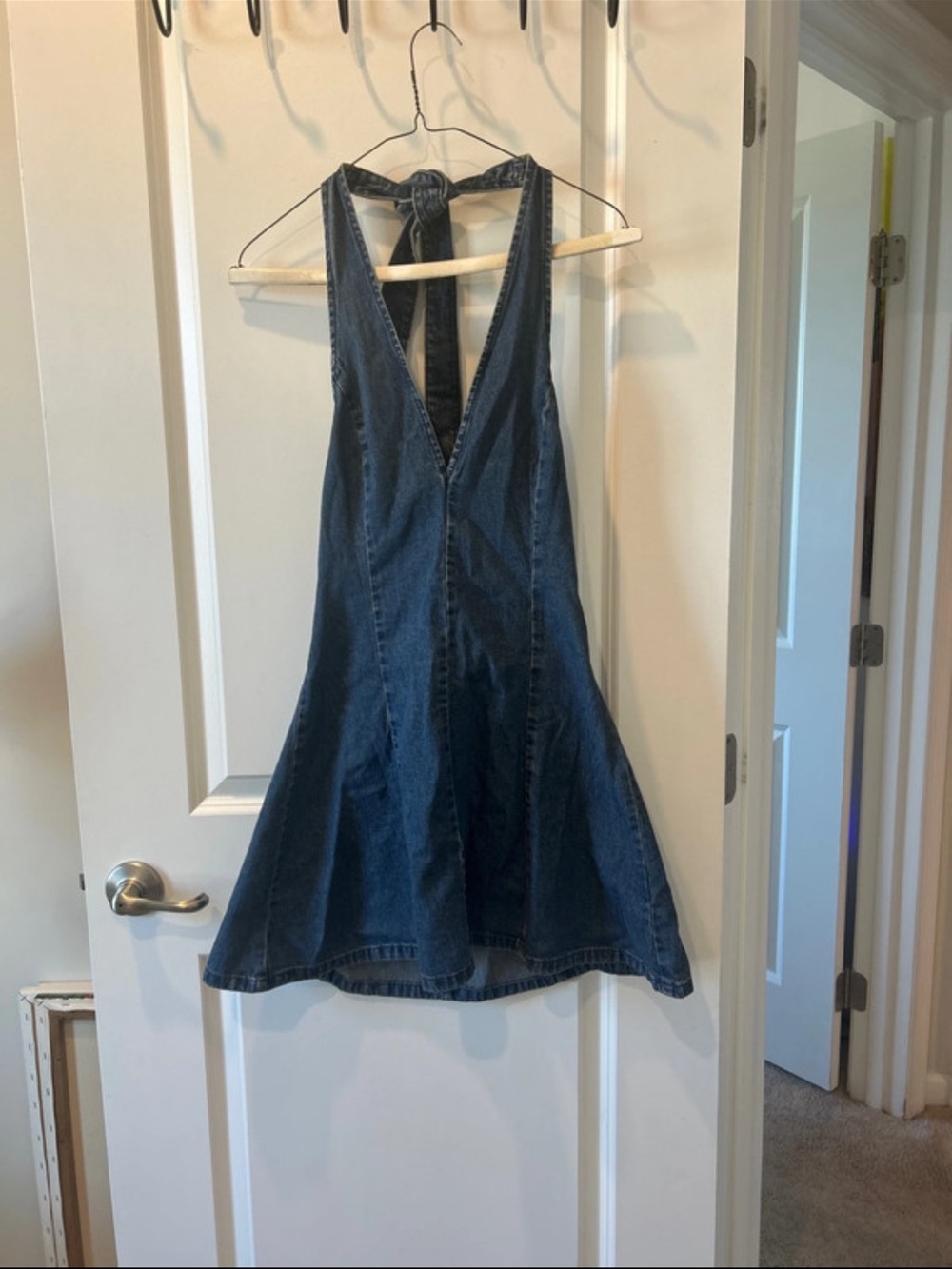 H&M cotton Denim Tie-Back Halter Dress - Deep Blue